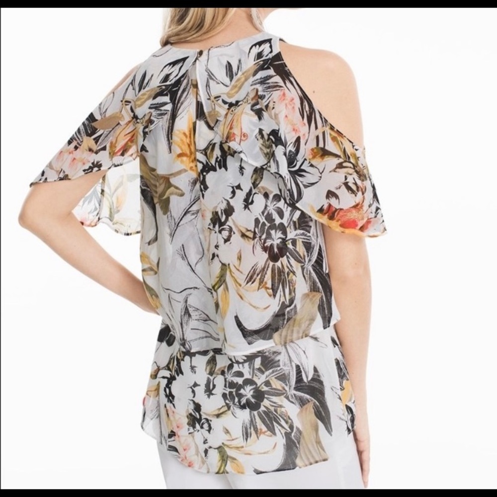 WHBM Floral Cold Shoulder ShortSleeve Blouse S - Picture 3 of 15